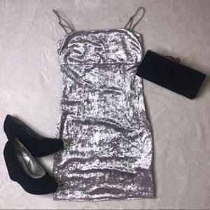 Silver gray crushed velvet dress